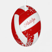 Klein zilveren sterren rood volleybal keepsake jaa metalen ornament (Voorkant links)