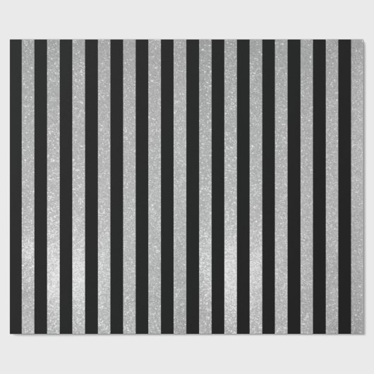 Klein zilverglitter zwart gestreept verpakkingspap cadeaupapier (Vlak)