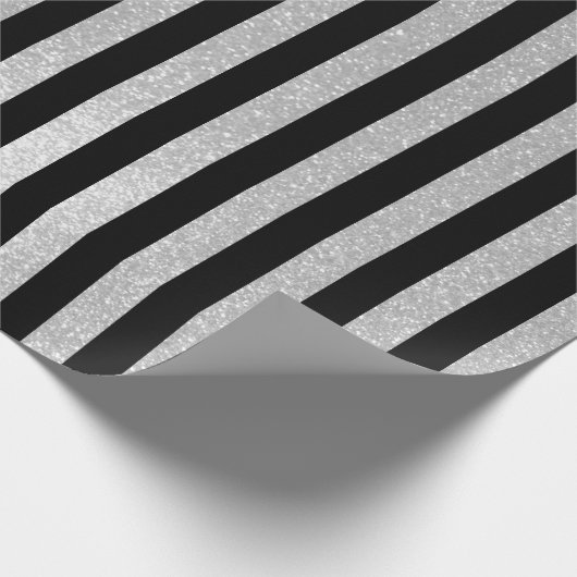 Klein zilverglitter zwart gestreept verpakkingspap cadeaupapier (Hoek)