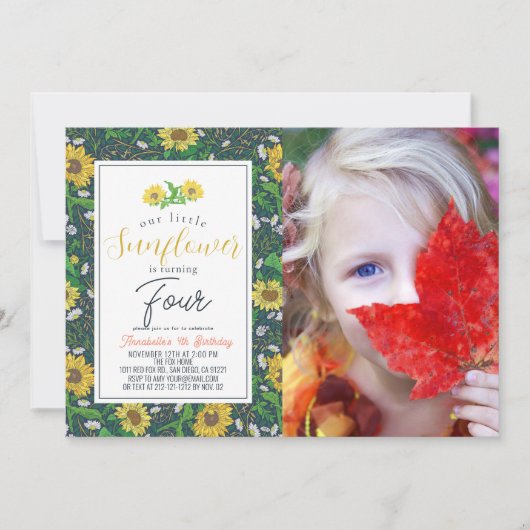 Klein Zonnebloempatroon Navy Verjaardagsfoto Kaart (Voorkant)