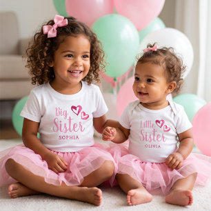 Klein zusje roze aquarel harten aangepaste naam kinder shirts