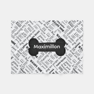 KLEIN zwart Bone met naam op wit Fleece Deken