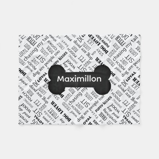 KLEIN zwart Bone met naam op wit Fleece Deken (Voorkant (Horizontaal))