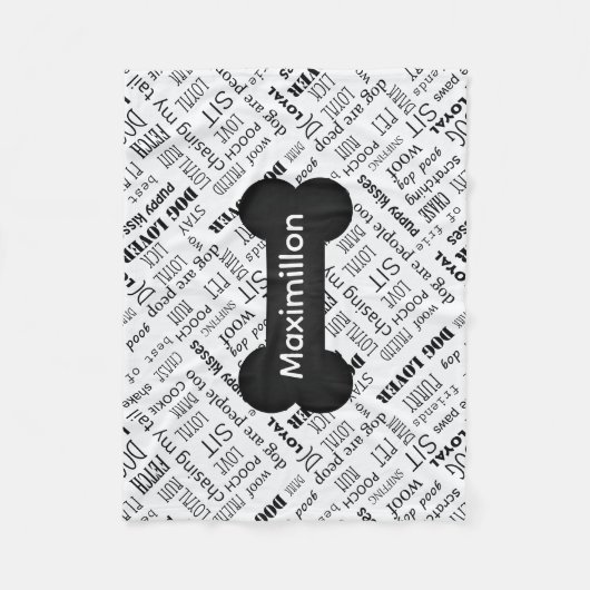 KLEIN zwart Bone met naam op wit Fleece Deken (Voorkant)
