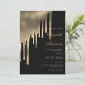 Klein zwart gouden gradiënt druist huwelijksthema kaart (Staand voorkant)