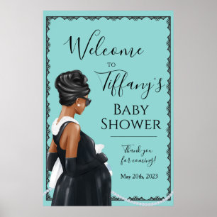 Klein zwart jurkje Blauwe baby shower welkom Poster