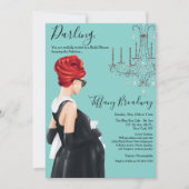 Klein zwart jurkje Blauwe glamour baby shower Kaart (Voorkant)