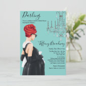 Klein zwart jurkje Blauwe glamour baby shower Kaart (Staand voorkant)