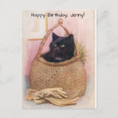 Klein zwart Kat in mand in de buurt van tuinieren Briefkaart (Voorkant)