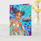 Klein zwart meisje blanco Wenskaart Kaart (Gele Bloem)