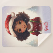 Klein zwart meisje draagt kerstmuts sherpa deken (Voorkant (horizontaal))