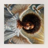 Klein zwart meisje engel met afro legpuzzel (Horizontaal)