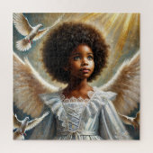 Klein zwart meisje engel met afro legpuzzel (Verticaal)