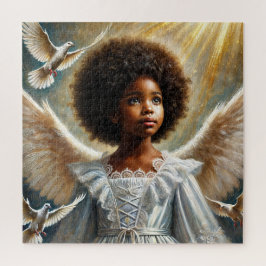 Klein zwart meisje engel met afro legpuzzel