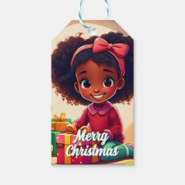 Klein zwart meisje opent Cadeaus Cadeaulabel