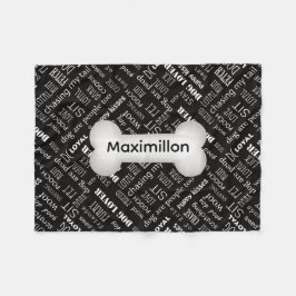 KLEIN Zwart met White Dog Bone en Name Fleece Deken