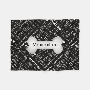 KLEIN Zwart met White Dog Bone en Name Fleece Deken