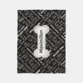 KLEIN Zwart met White Dog Bone en Name Fleece Deken (Voorkant)