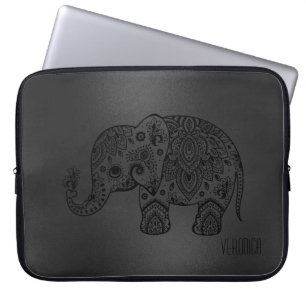Klein zwart Moer Background Black Paisley Elephant Laptop Sleeve