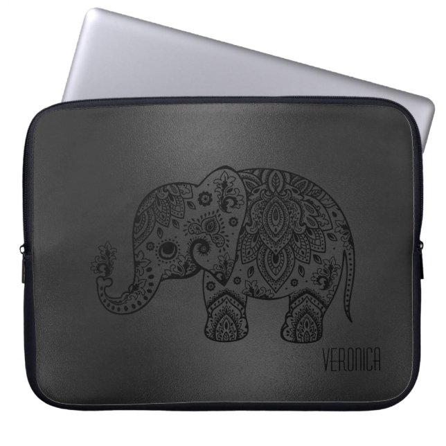 Klein zwart Moer Background Black Paisley Elephant Laptop Sleeve (Voorkant)