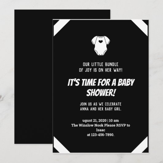 Klein zwart-wit Baby shower Kaart (Voorkant / Achterkant)