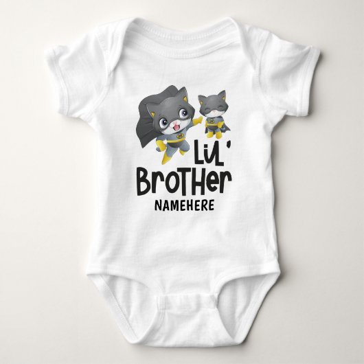 Kleinbroer Superheld Kat Aangepaste Naam Romper (Voorkant)