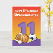 Kleindochter 11e verjaardag sport ballen kaart (Gele Bloem)