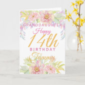 Kleindochter 14e verjaardag Pink Rose Floral Kaart (Gele Bloem)