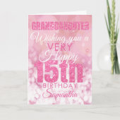 Kleindochter 15e Girly Pink Glitter Verjaardag Kaart (Voorkant)