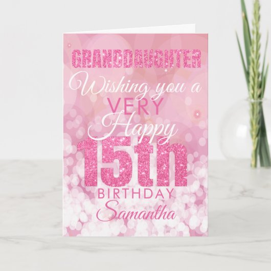 Kleindochter 15e Girly Pink Glitter Verjaardag Kaart (Voorkant)