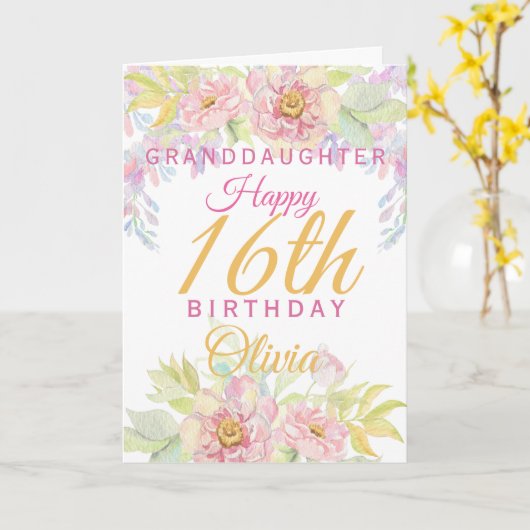 Kleindochter 16e verjaardag Roze Rose Floral Kaart (Gele Bloem)