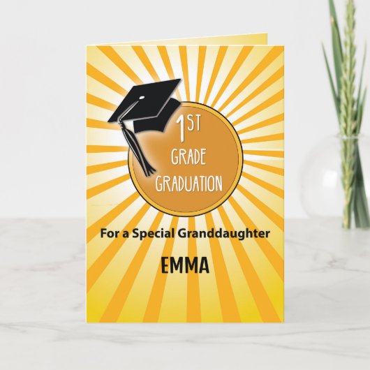 Kleindochter 1st Grade Afstuderen Pet op Zon Kaart (Voorkant)