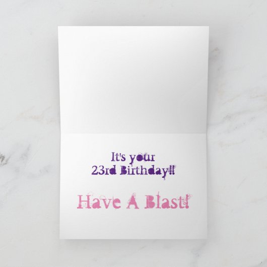 Kleindochter, 23ste verjaardag, wit, purper roze, kaart (Binnen)