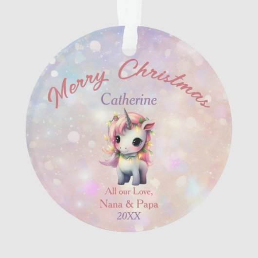 Kleindochter Baby Eenhoorn met Kerstcadeaus Ornament (achterkant)