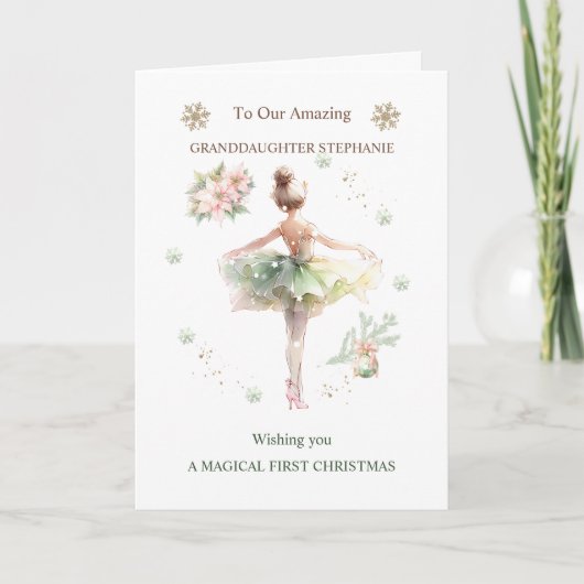 Kleindochter Ballerina Kerstmis Kaart (Voorkant)