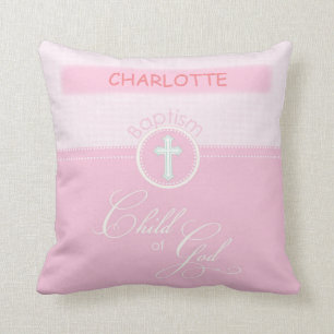 Kleindochter Baptisme, aangepaste naam, roze kind  Kussen