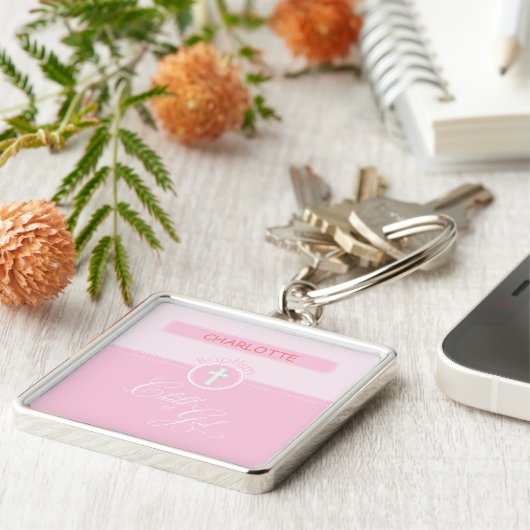 Kleindochter Baptisme, aangepaste naam, roze kind  Sleutelhanger (Zijkant)