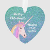 Kleindochter Blauwgroen Blue Glitter Unicorn Name  Ornament (achterkant)