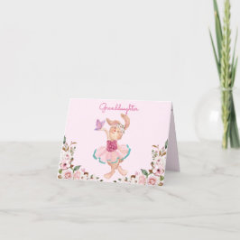 Kleindochter Bunny Ballerina Pink Girly Floral Feestdagen Kaart
