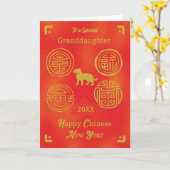 Kleindochter Chinees Nieuwjaar Gelukkig Kaart (Gele Bloem)