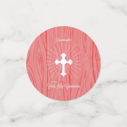 Kleindochter Communie Kruis en Roze Stralen Confetti (Kleine voorkant)