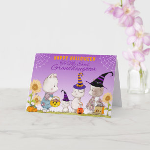 Kleindochter Cute Cats en Dogs Halloween Kaart