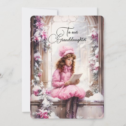 Kleindochter Donker Haired Meisje Kerstwensen (Voorkant)