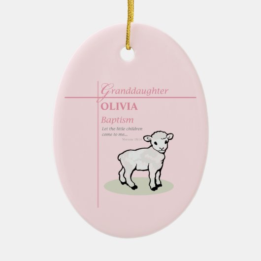 Kleindochter Doop Roze Lam Gepersonaliseerd Keramisch Ornament (Voorkant)