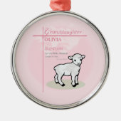 Kleindochter Doop Roze Lam Gepersonaliseerd Metalen Ornament (Voorkant)