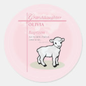 Kleindochter Doop Roze Lam Gepersonaliseerd Ronde Sticker (Voorkant)