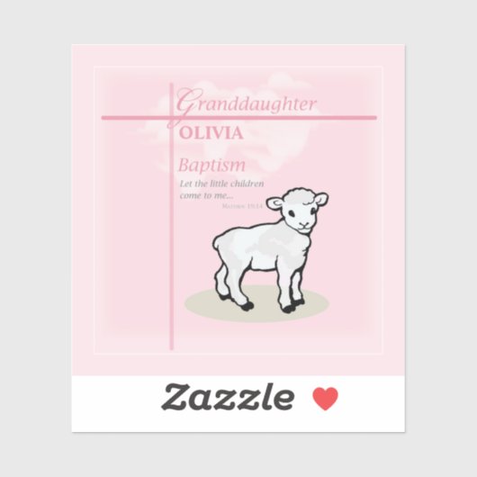 Kleindochter Doop Roze Lam Gepersonaliseerd Sticker (Vel)