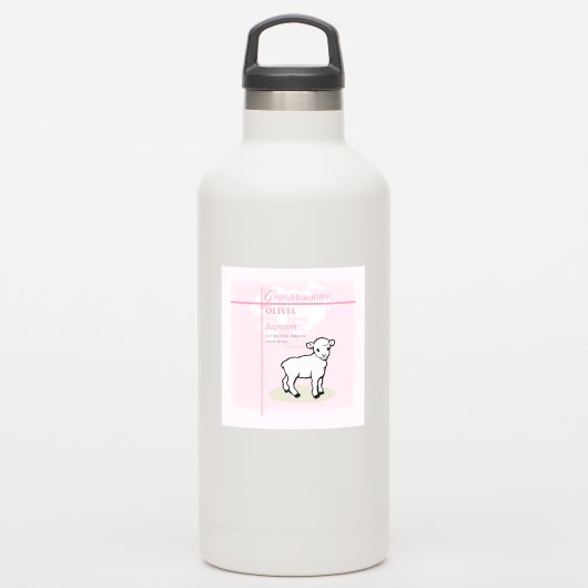 Kleindochter Doop Roze Lam Gepersonaliseerd Sticker (Waterfles)