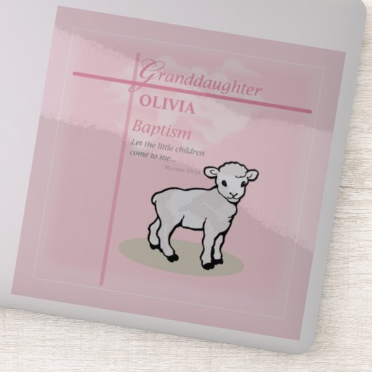 Kleindochter Doop Roze Lam Gepersonaliseerd Sticker (Detail)