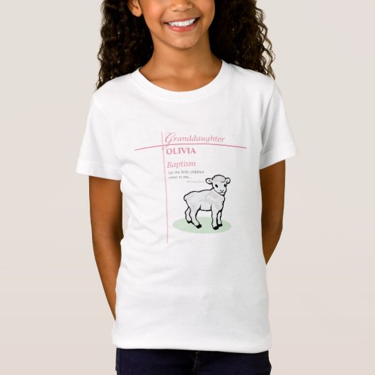Kleindochter Doop Roze Lam Gepersonaliseerd T-shirt (Voorkant)